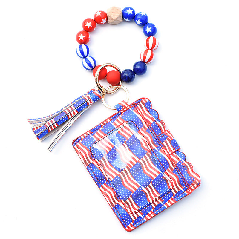Wholesale Card Holder Pu Tassel Beads Bracelet Wallet Keychain